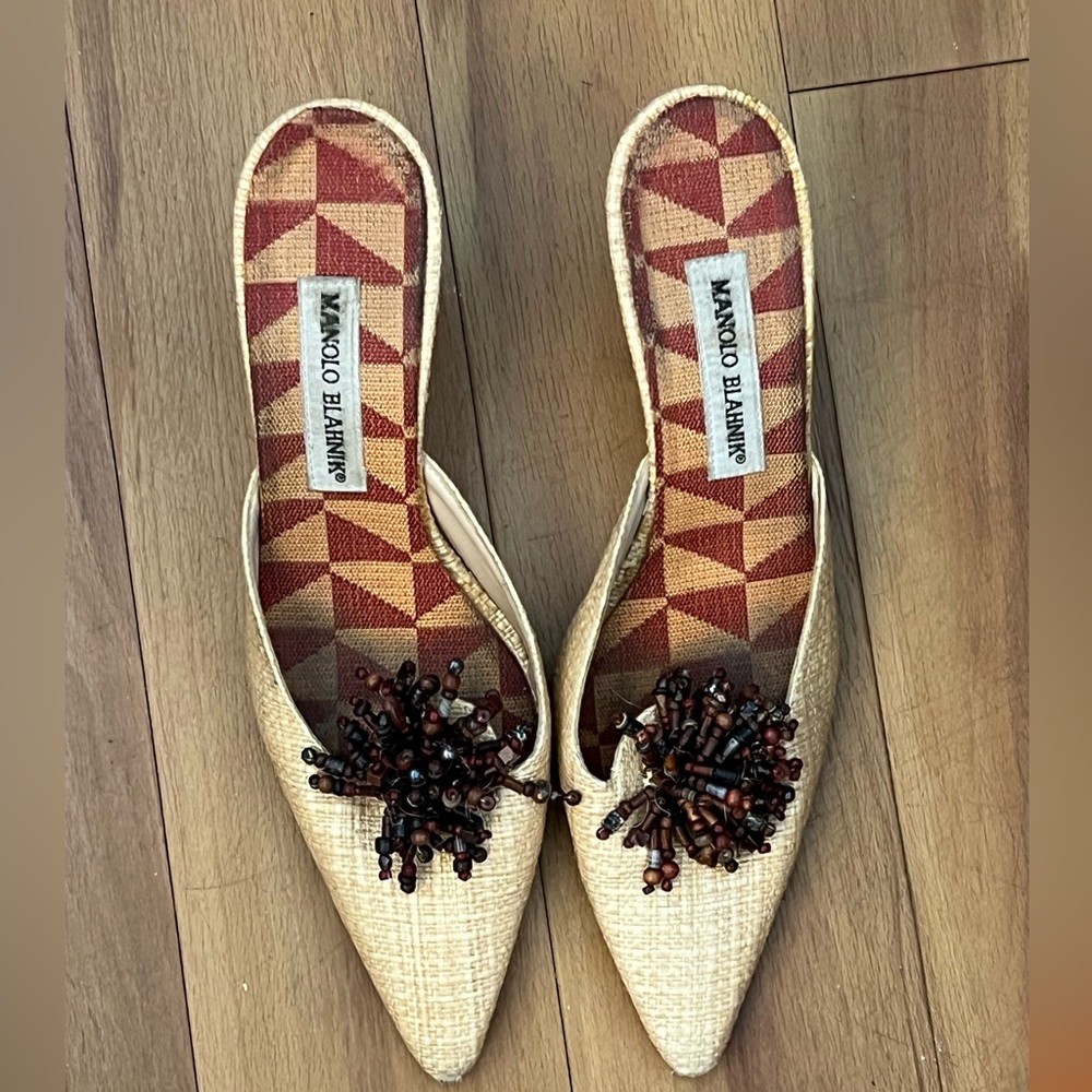 Manolo Raffia Kitten Heels
